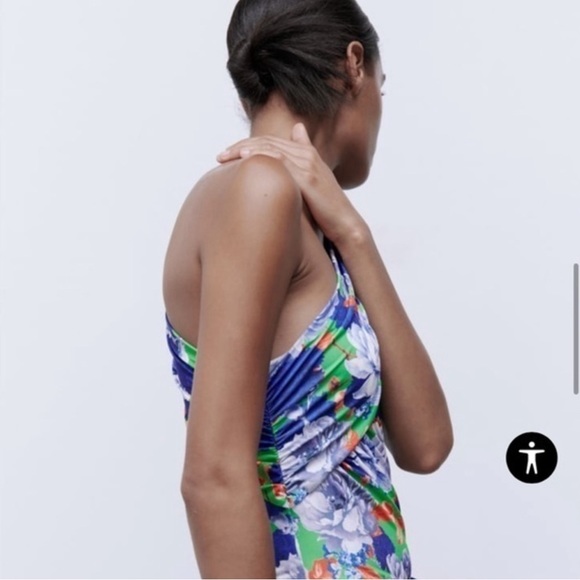 ZARA ONE SLEEVE FLORAL ASYMMETRIC BODYSUIT NWOT SMALL - Picture 4 of 7